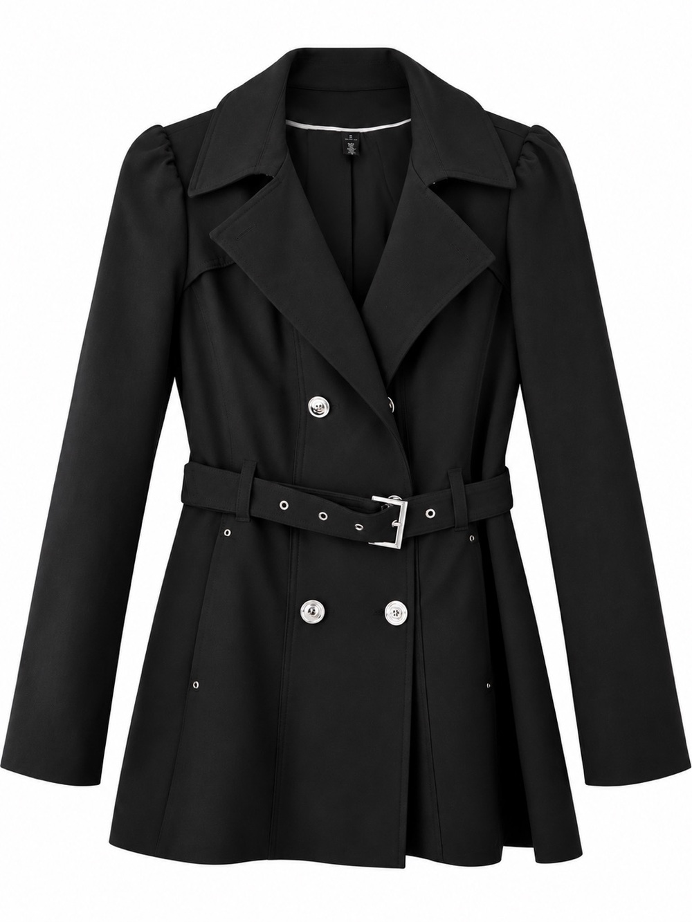 White House Black Market Black Double-Breasted Trench with Belt